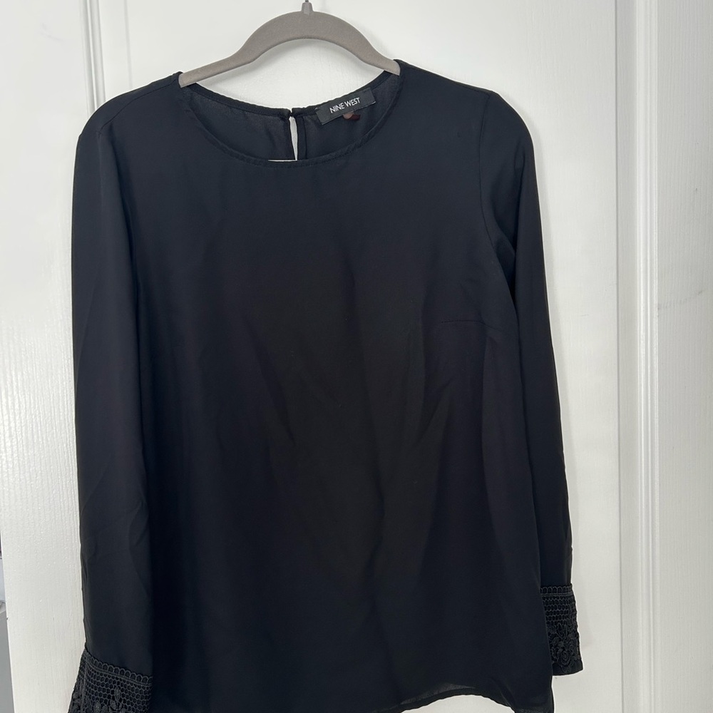 Nine West Black Blouse with Lace Cuffs